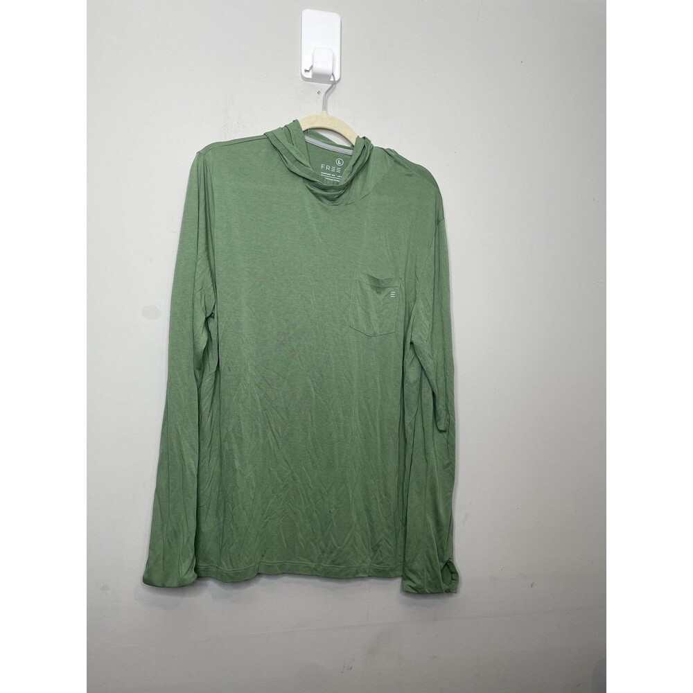 Free Fly Shirt Mens Large Green Bamboo Hooded Long Sleeve Pocket Thumbholes